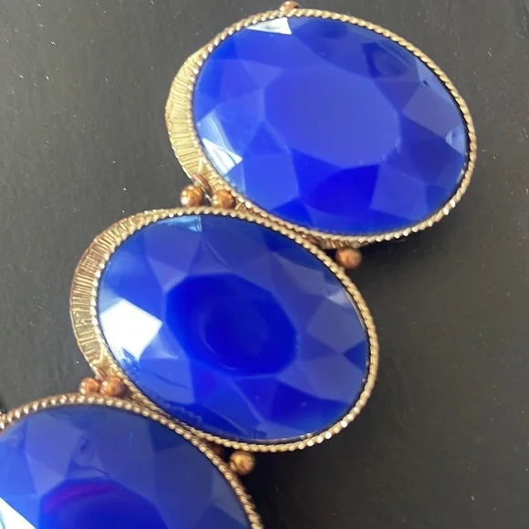Stunning Cobalt Blue and Gold Beaded Necklace‎ and Bracelet set - Picture 3 of 7
